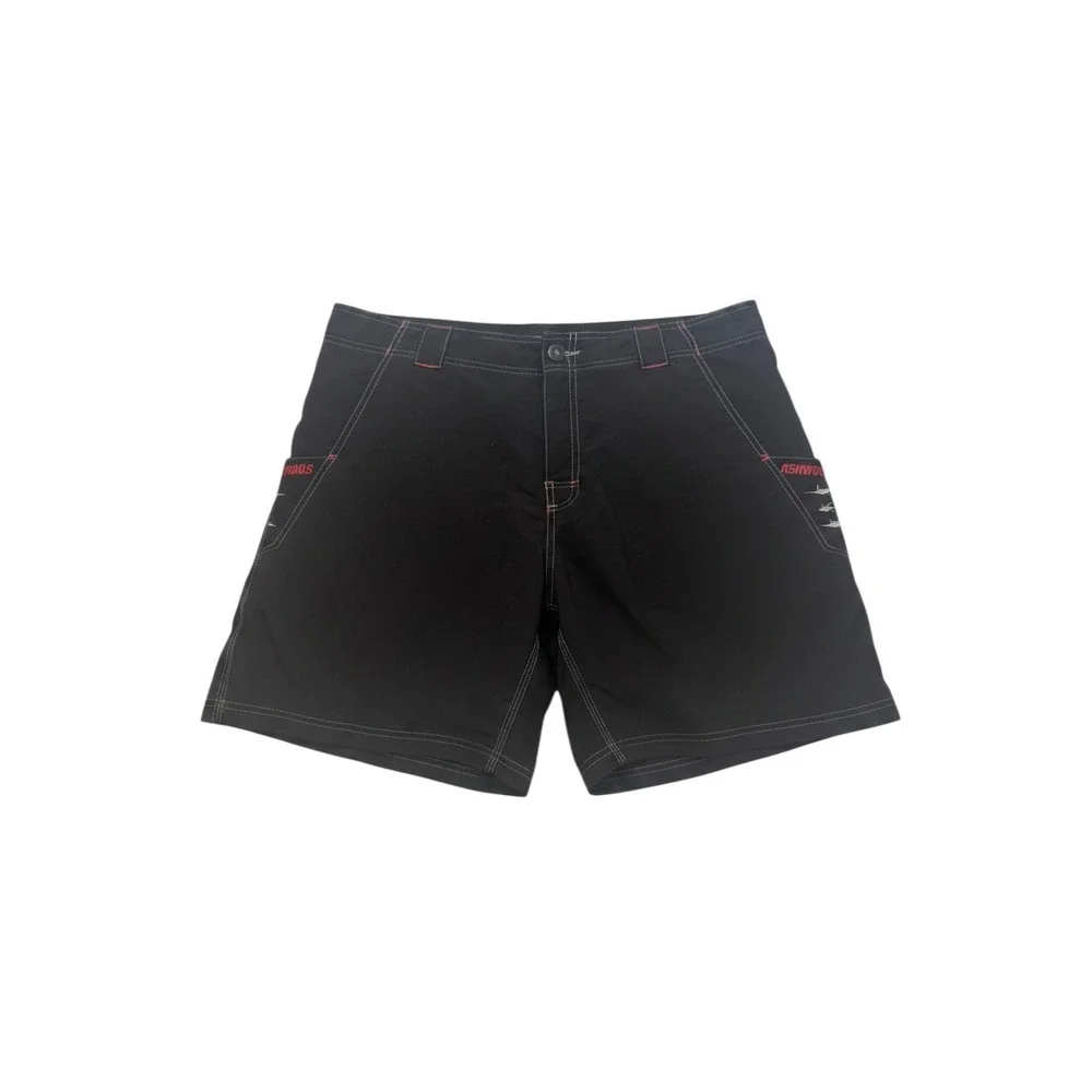 Fishworks Board Shorts 36 Black Ripstop Nylon Embroidered Fishing Cargo Shorts